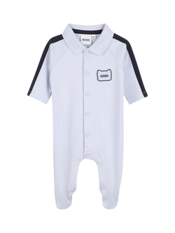 HUGO BOSS Baby Cotton Pyjama Sleepsuit, Pale Blue
