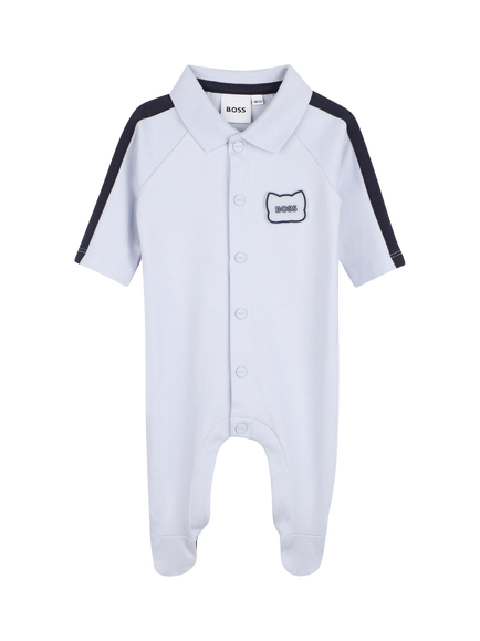 HUGO BOSS Baby Cotton Pyjama Sleepsuit, Pale Blue