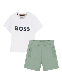 HUGO BOSS Baby Logo T-Shirt and Shorts Set, Green Bay, Green Bay