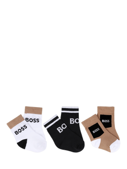 HUGO BOSS Baby Cotton Blend Socks, Pack of 3, Black/Multi