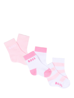 HUGO BOSS Baby Cotton Blend Ankle Socks, Pack of 3, Pale Pink, Pale Pink