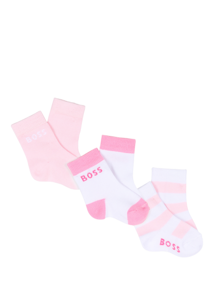 HUGO BOSS Baby Cotton Blend Ankle Socks, Pack of 3, Pale Pink, Pale Pink