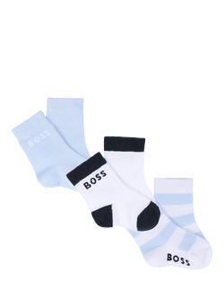 HUGO BOSS Baby Cotton Blend Ankle Socks, Pack of 3, White/Multi, White/Multi