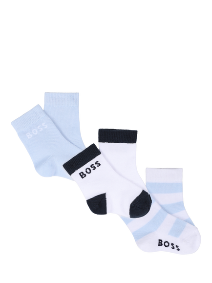 HUGO BOSS Baby Cotton Blend Ankle Socks, Pack of 3, White/Multi, White/Multi