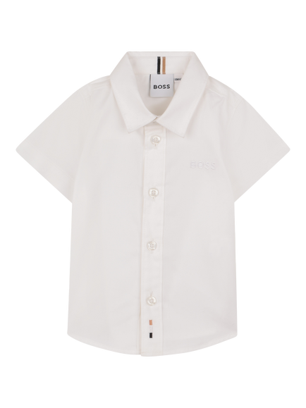 HUGO BOSS Baby Pure Cotton Short Sleeve Shirt, White, White