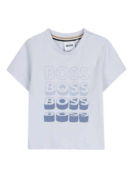 HUGO BOSS Baby Multi Logo T-Shirt, Pale Blue