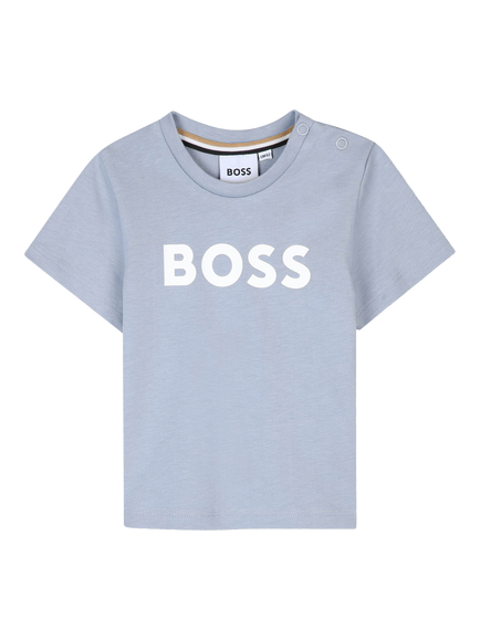 HUGO BOSS Baby Short Sleeve Logo T-Shirt, Pale Blue, Pale Blue