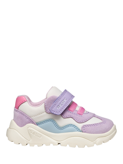 Geox Kids' Ciufciuf Suede Panel Trainers, Off White/Lilac, Off White/Lilac