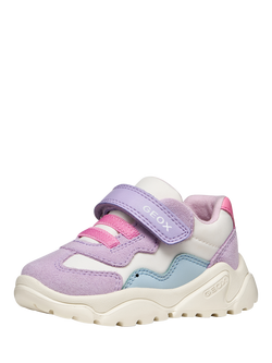 Geox Kids' Ciufciuf Suede Panel Trainers, Off White/Lilac - view 2, Off White/Lilac
