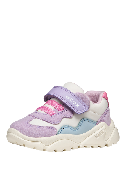 Geox Kids' Ciufciuf Suede Panel Trainers, Off White/Lilac - view 2, Off White/Lilac