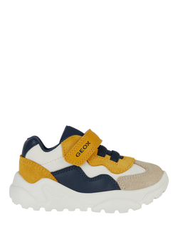 Geox Kids' Ciufciuf Suede Panel Trainers, Taupe/Ochre/Yellow, Taupe/Ochre/Yellow