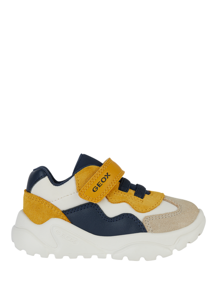 Geox Kids' Ciufciuf Suede Panel Trainers, Taupe/Ochre/Yellow, Taupe/Ochre/Yellow