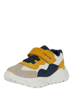 Geox Kids' Ciufciuf Suede Panel Trainers, Taupe/Ochre/Yellow - view 2, Taupe/Ochre/Yellow
