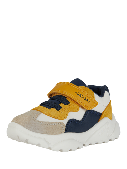Geox Kids' Ciufciuf Suede Panel Trainers, Taupe/Ochre/Yellow - view 2, Taupe/Ochre/Yellow