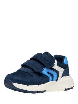 Geox Kids' Flexyper Mini Suede Trainers, Navy/Azure - view 2, Navy/Azure