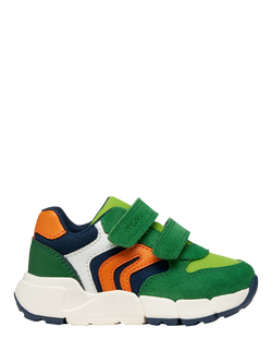 Geox Kids' Flexyper Mini Suede Trainers, Green/Orange, Green/Orange