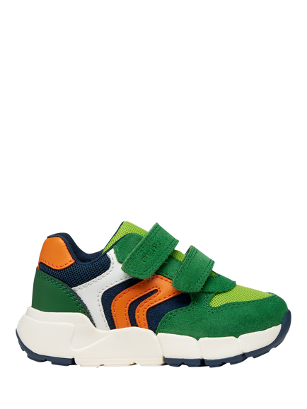 Geox Kids' Flexyper Mini Suede Trainers, Green/Orange, Green/Orange