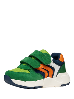 Geox Kids' Flexyper Mini Suede Trainers, Green/Orange - view 2, Green/Orange