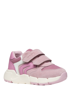 Geox Kids' Flexyper Mini Suede Trainers, Rose/Dark Pink - view 2, Rose/Dark Pink