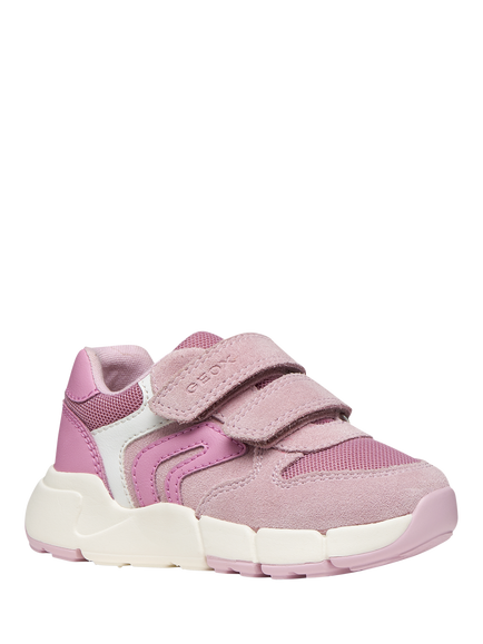 Geox Kids' Flexyper Mini Suede Trainers, Rose/Dark Pink - view 2, Rose/Dark Pink