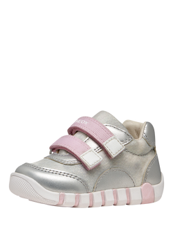 Geox Baby Iupidoo First-Steps Trainers, Silver/Pink - view 2, Silver/Pink