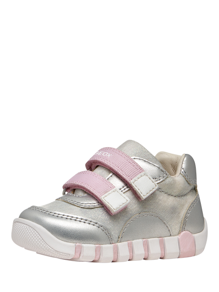 Geox Baby Iupidoo First-Steps Trainers, Silver/Pink - view 2, Silver/Pink