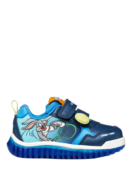 Geox Kids' Lightyloo Looney Tunes Bugs Bunny Light Up Trainers, Lt Navy/Azure, Lt Navy/Azure