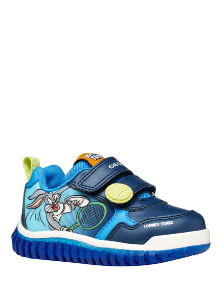 Geox Kids' Lightyloo Looney Tunes Bugs Bunny Light Up Trainers, Lt Navy/Azure - view 2, Lt Navy/Azure