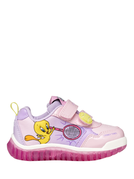 Geox Kids' Lightyloo Looney Tunes Tweety Bird Light Up Trainers, Lilac, Lilac
