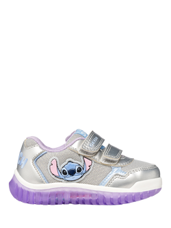 Geox Kids' Lightyloo Disney Stitch Light Up Trainers, Silver/Lilac, Silver/Lilac