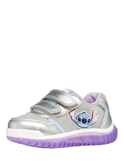 Geox Kids' Lightyloo Disney Stitch Light Up Trainers, Silver/Lilac - view 2, Silver/Lilac