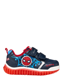 Geox Kids' Lightyloo Spiderman Light Up Trainers, Navy/Azure, Navy/Azure