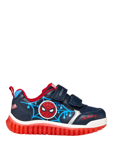 Geox Kids' Lightyloo Spiderman Light Up Trainers, Navy/Azure, Navy/Azure