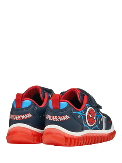 Geox Kids' Lightyloo Spiderman Light Up Trainers, Navy/Azure - view 2, Navy/Azure