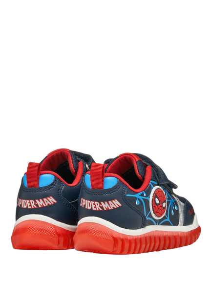 Geox Kids' Lightyloo Spiderman Light Up Trainers, Navy/Azure - view 2, Navy/Azure