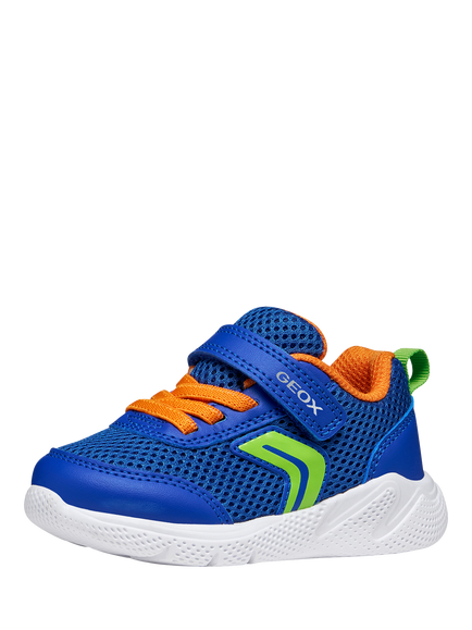 Geox Baby Eclyper Low Cut Mesh Trainers, Royal/Orange - view 2, Royal/Orange