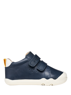 Geox Baby Steppieup Leather Trainers, Navy/White, Navy/White