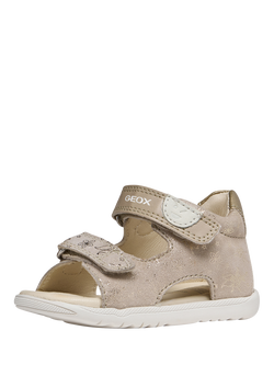 Geox Baby Macchia Double Strap First-Steps Sandals, Nude/Platinum - view 2, Nude/Platinum