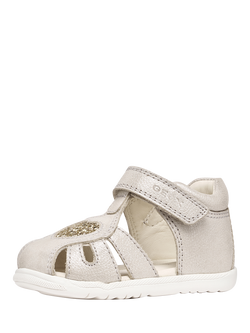 Geox Baby Macchia Heart First-Steps Sandals, Beige/Platinum - view 2, Beige/Platinum
