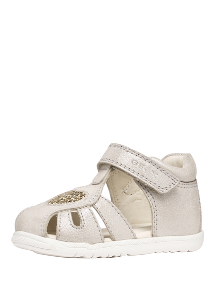 Geox Baby Macchia Heart First-Steps Sandals, Beige/Platinum - view 2, Beige/Platinum