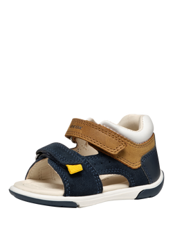 Geox Baby Zapito Double Strap First-Steps Sandals,  Navy/Caramel - view 2, Navy/Caramel