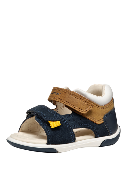 Geox Baby Zapito Double Strap First-Steps Sandals,  Navy/Caramel - view 2, Navy/Caramel