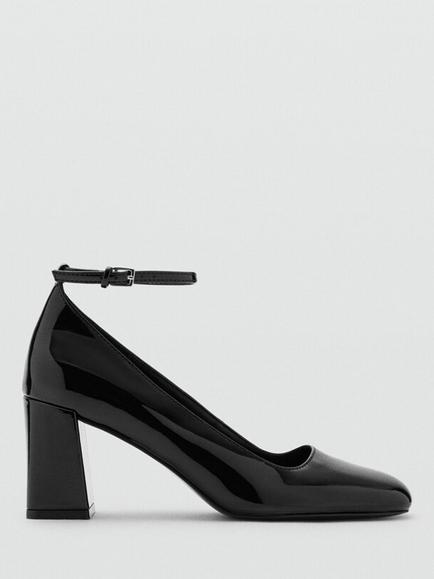 Mango Block Heel Ankle Strap High Heel Court Shoes, Black, Black