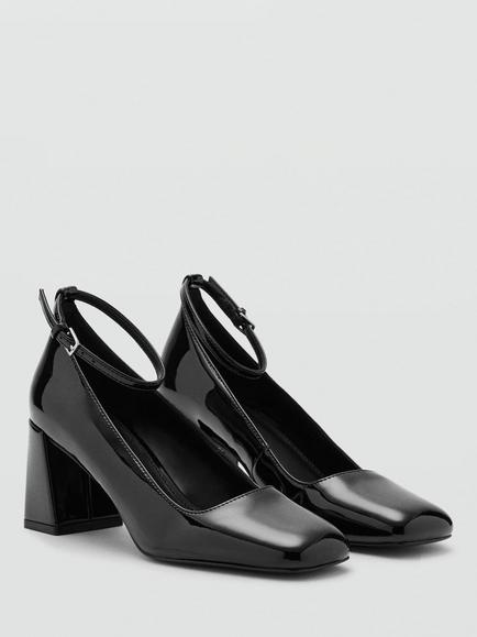 Mango Block Heel Ankle Strap High Heel Court Shoes, Black - view 2, Black