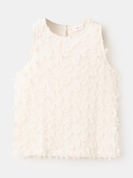 Mango Kids' Sleeveless Floral Bow Blouse, Natural, Natural