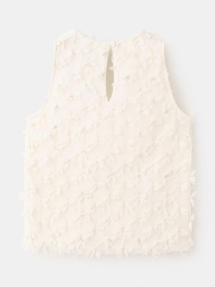 Mango Kids' Sleeveless Floral Bow Blouse, Natural - view 2, Natural