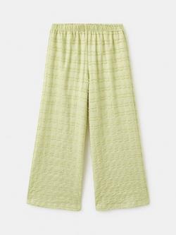 Mango Kids' Textured Wide Leg Trousers, Lime, Lime