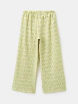 Mango Kids' Textured Wide Leg Trousers, Lime - view 2, Lime