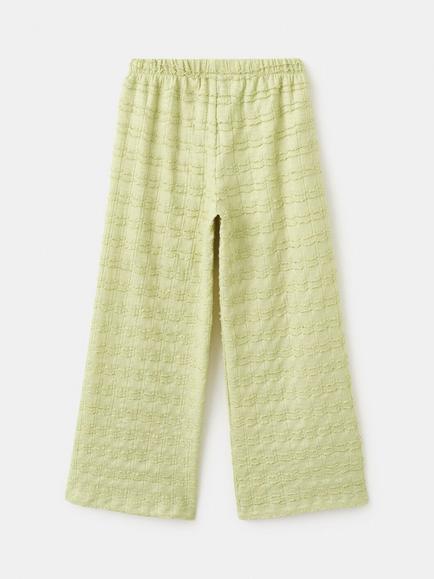 Mango Kids' Textured Wide Leg Trousers, Lime - view 2, Lime