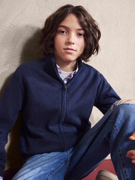 Mango Kids' High Neck Zipped Cardigan, Navy, Navy